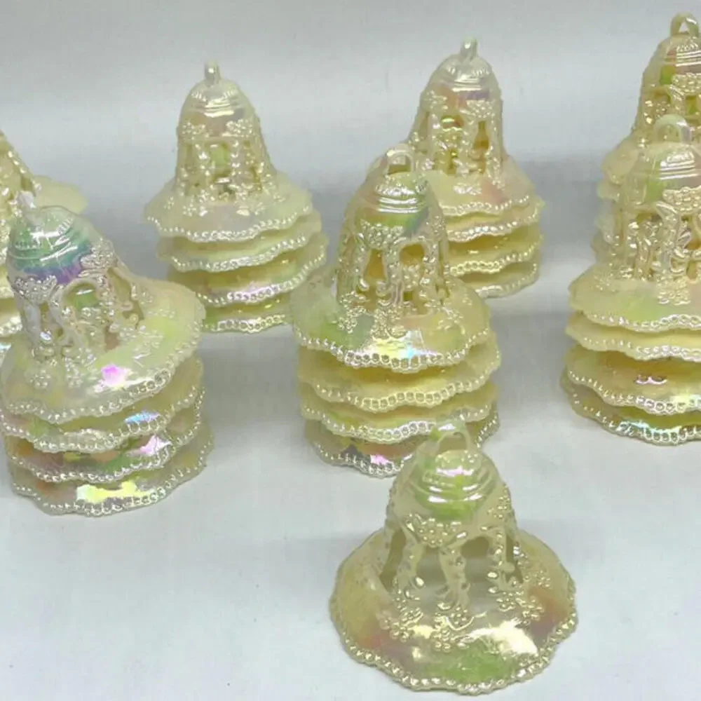 Iridescent Ivory Hard Plastic‎ Wedding Bells Ornaments LOT of 29 Vintage